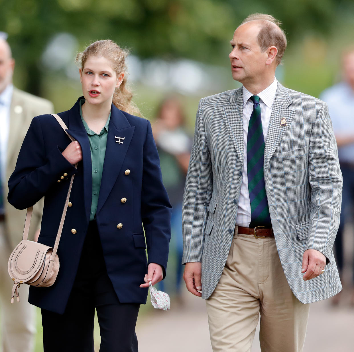 WINDSOR, UNITED KINGDOM - JULY 03: (EMBARGOED FOR PUBLICATION IN UK NEWSPAPERS UNTIL 24 HOURS AFTER CREATE DATE AND TIME) Lady Louise Windsor and Prince Edward, Earl of Wessex attend day 3 of the Royal Windsor Horse Show in Home Park, Windsor Castle on July 3, 2021 in Windsor, England. (Photo by Max Mumby/Indigo/Getty Images)