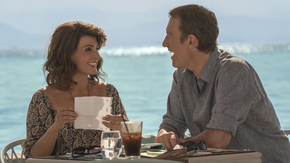 This image released by Focus Features shows Nia Vardalos, left, and John Corbett in a scene from "My Big Fat Greek Wedding 3." (Yannis Drakoulidis/Focus Features via AP)