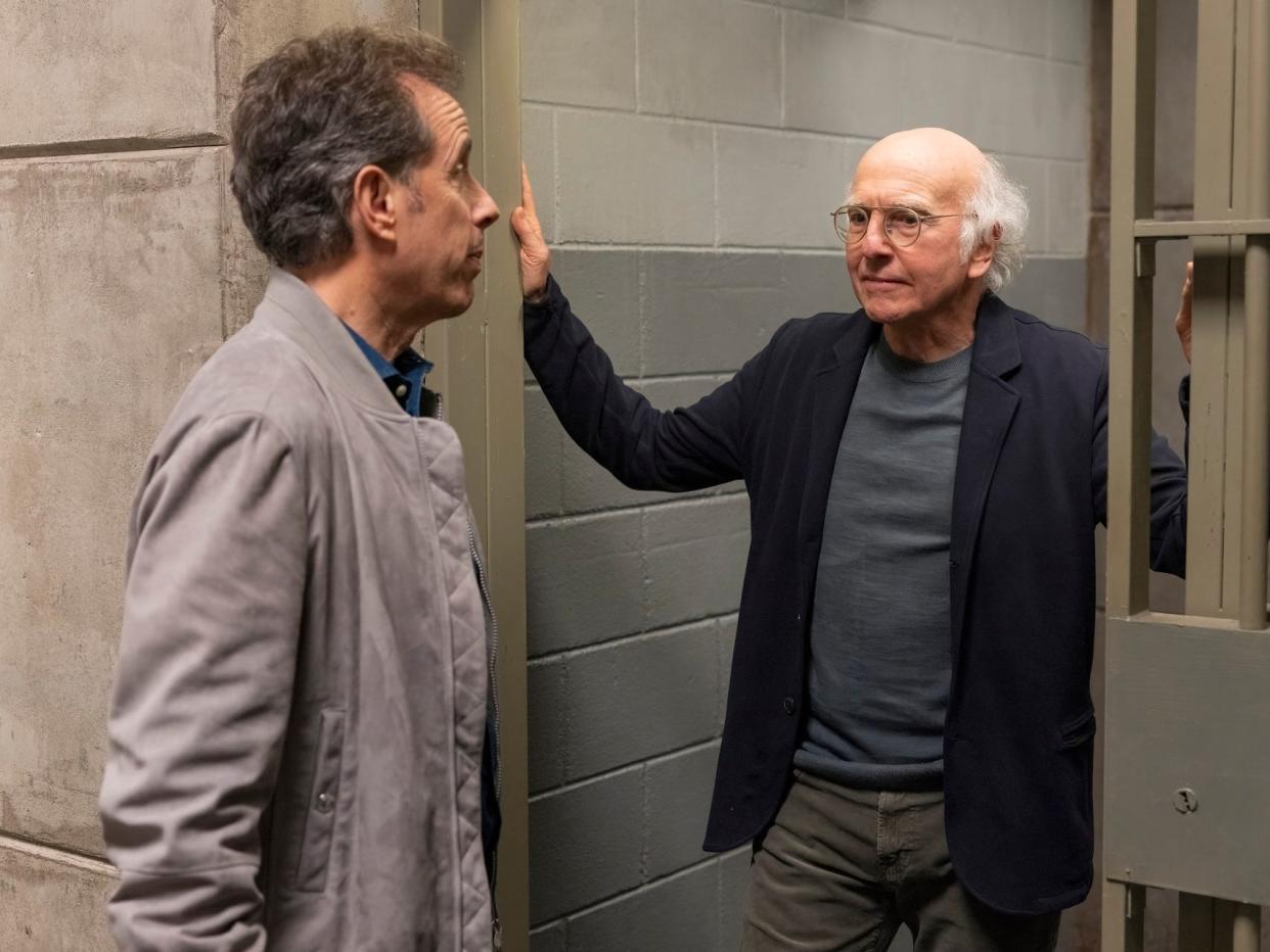 Jerry Seinfeld and Larry David in the series finale of "Curb Your Enthusiasm"