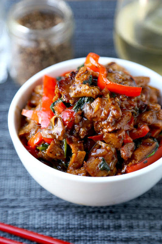 <p>Pickled Plum</p><p>You won’t miss the meat in this savory, smoky and protein-loaded seitan and vegetable stir fry recipe. Healthy, delicious and on the table in 20 minutes!</p><p><strong>Get the recipe: <a href="https://pickledplum.com/seitan-vegetable-stir-fry/" rel="nofollow noopener" target="_blank" data-ylk="slk:Seitan Vegetable Stir Fry;elm:context_link;itc:0;sec:content-canvas" class="link ">Seitan Vegetable Stir Fry</a></strong></p>