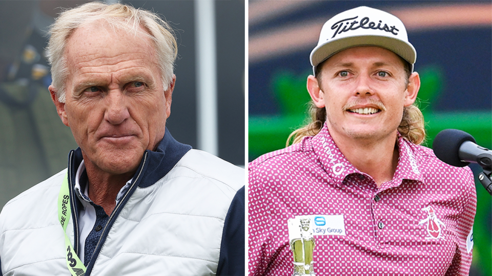 LIV Golf CEO Greg Norman (pictured left) and (pictured right) Cameron Smith speaking after winning the British Open.