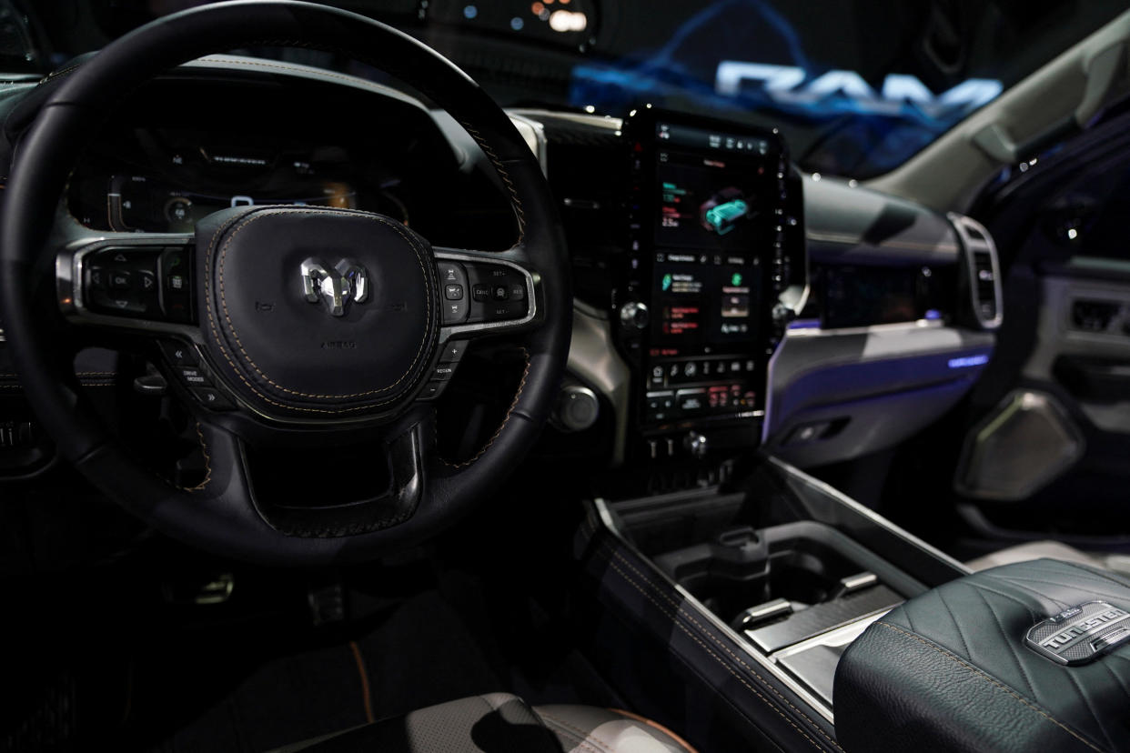 The interior of a Ram 1500 REV is pictured at the New York International Auto Show, in Manhattan, New York City, U.S., April 5, 2023. REUTERS/David 'Dee' Delgado