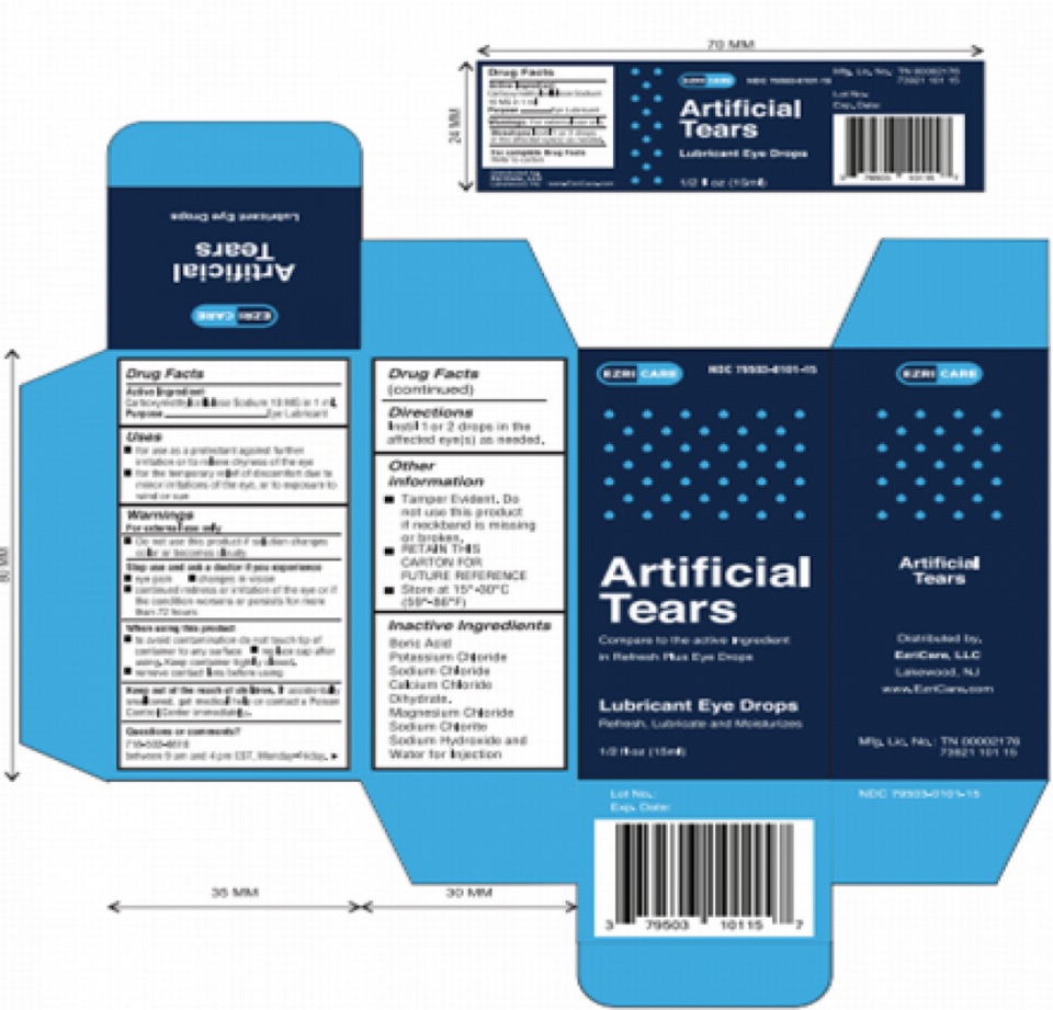 The decostructed box of EzriCare Artificial Tears Lubricant Eye Drops
