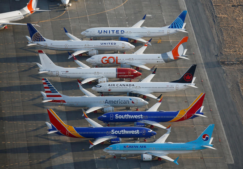 An aerial photo shows Boeing 737 MAX aircraft at Boeing facilities at the Grant County International Airport in Moses Lake, Washington, September 16, 2019. REUTERS/Lindsey Wasson