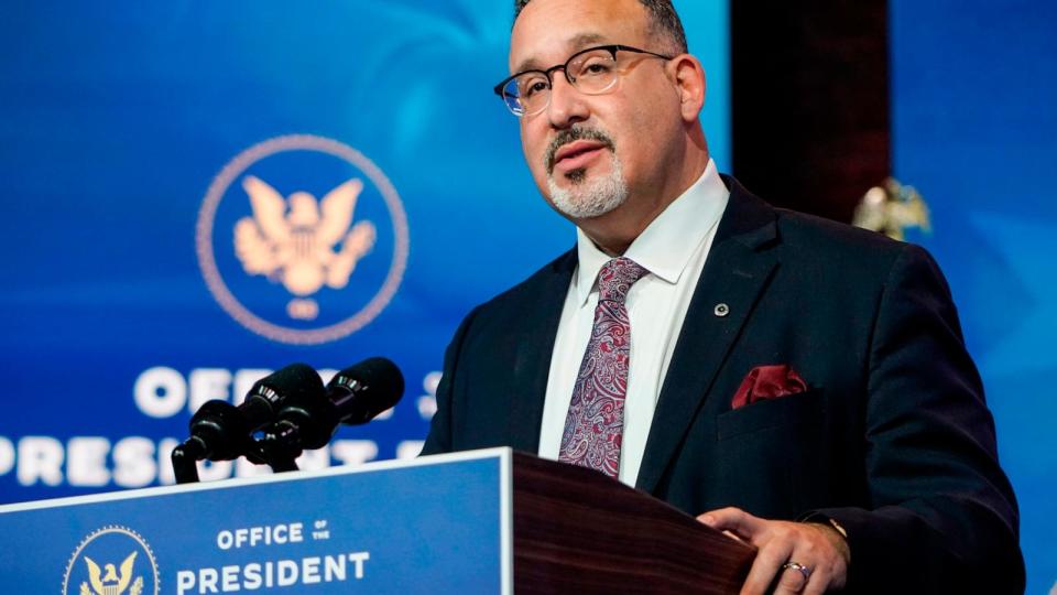 PHOTO: President-Elect Joe Biden And Vice President-elect Kamala Harris Announce Miguel Cardona As Hhe Nominee For Education Secretary (Joshua Roberts/Getty Images)