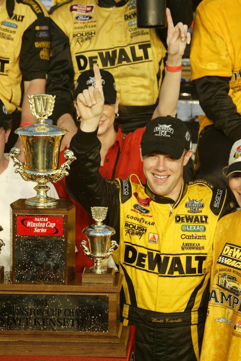 16 nov 2003 matt kenseth celebrates after winning the winston cup championship at homestead speedway in miami, fl