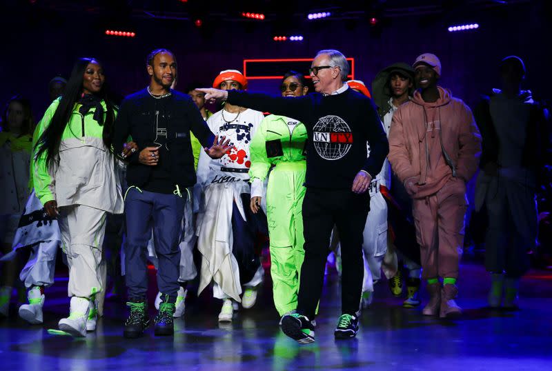 Designer Tommy Hilfiger is joined by Lewis Hamilton and models following his 'TOMMYNOW Spring 2020' show during London Fashion Week in London