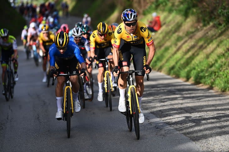 <span class="article__caption">Van Aert didn’t win this week, but he was often at the front pulling for Roglic.</span> (Photo: Tim de Waele/Getty Images)