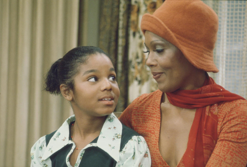 American actresses Janet Jackson (left) and Ja'net DuBois in a scene from the television series 'Good Times,' Los Angeles, California, late 1970s