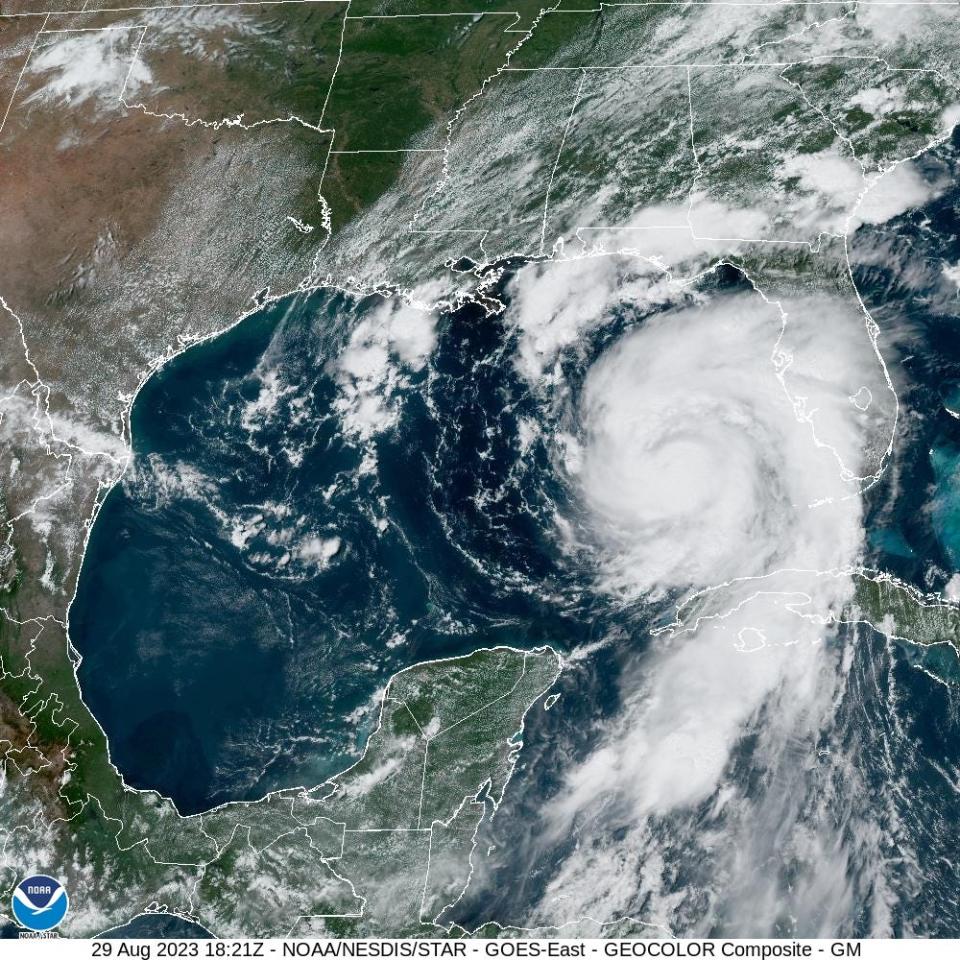 Satellite images show Hurricane Idalia on Tuesday as it made its way north into the Gulf of Mexico where meteorologists said it would likely intensify into a Category Three storm an anticipated landfall in the Big Bend area Wednesday, according to the National Hurricane Center in Miami.