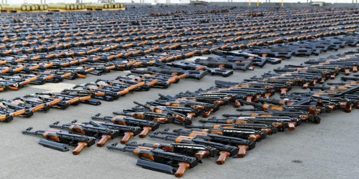 Rows of Chinese-made assault rifles.