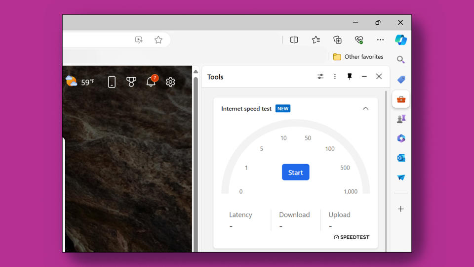 A screenshot of Microsoft Edge's new Speed Test feature