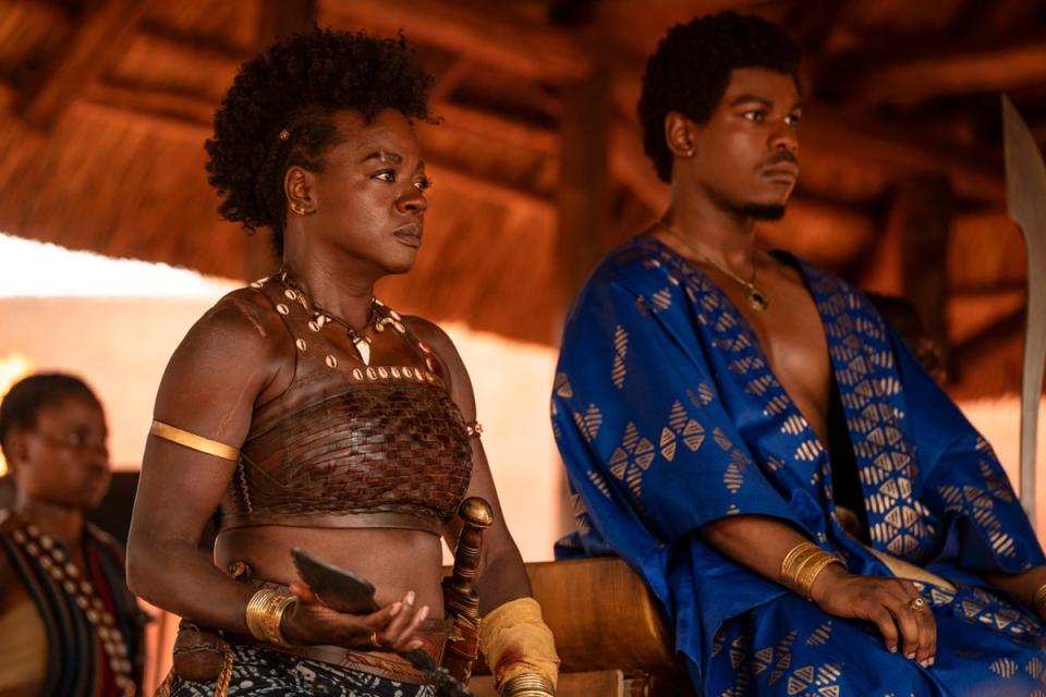 Viola Davis and John Boyega in ‘The Woman King’ (© 2021 CTMG, Inc. All Rights Reserved. **ALL IMAGES ARE PROPERTY OF SONY PICTURES ENTERTAINMENT INC. FOR PROMOTIONAL USE ONLY. S)