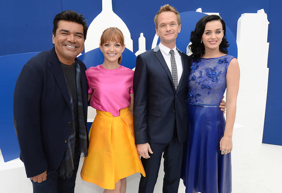 George Lopez, Jayma Mays, Neil Patrick Harris and Katy Perry attend the Los Angeles premiere of "The Smurfs 2" at Regency Village Theatre on July 28, 2013 in Los Angeles, California.