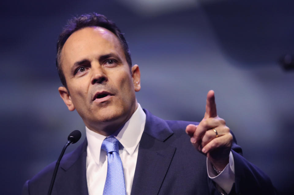 Kentucky Gov. Matt Bevin (R) is opposed to relocating Confederate statues.&nbsp; (Photo: Scott Olson via Getty Images)