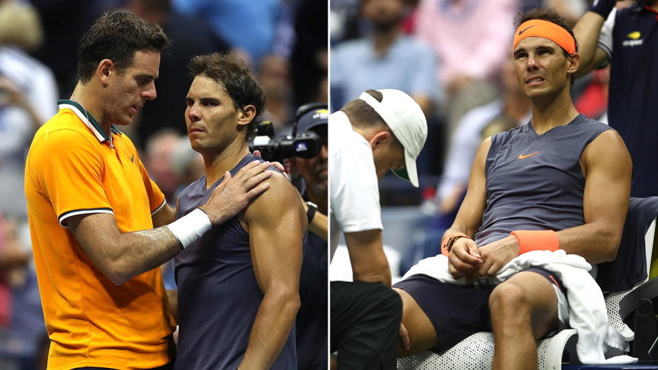 A devastated Rafael Nadal was forced to retire at the US Open. Pic: Getty