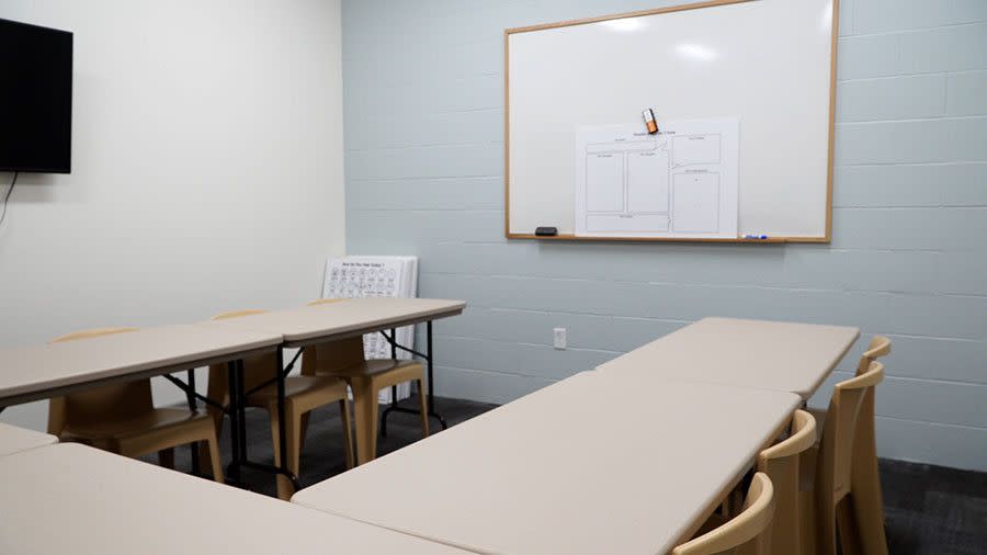 A room at the new Utah Correctional Facility in Salt Lake City used for group therapy in the state’s sex offender treatment program.
