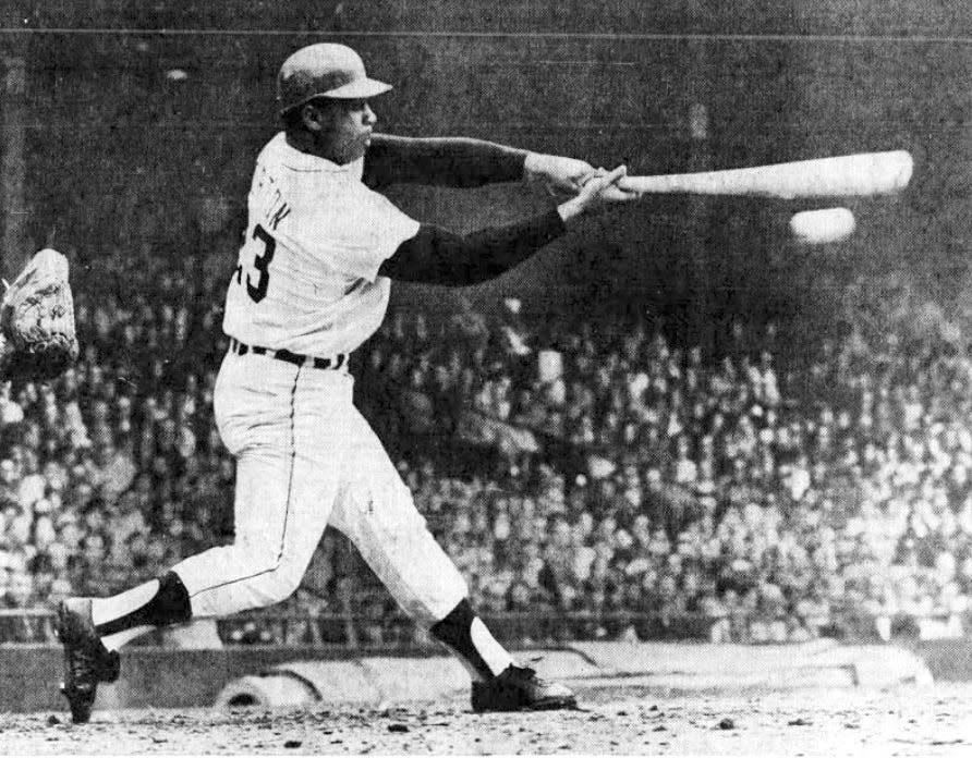 Willie Horton had five hits on April 17, 1971, including this third-inning grand slam, for the Detroit Tigers. It was the franchise's 100th five-hit game.