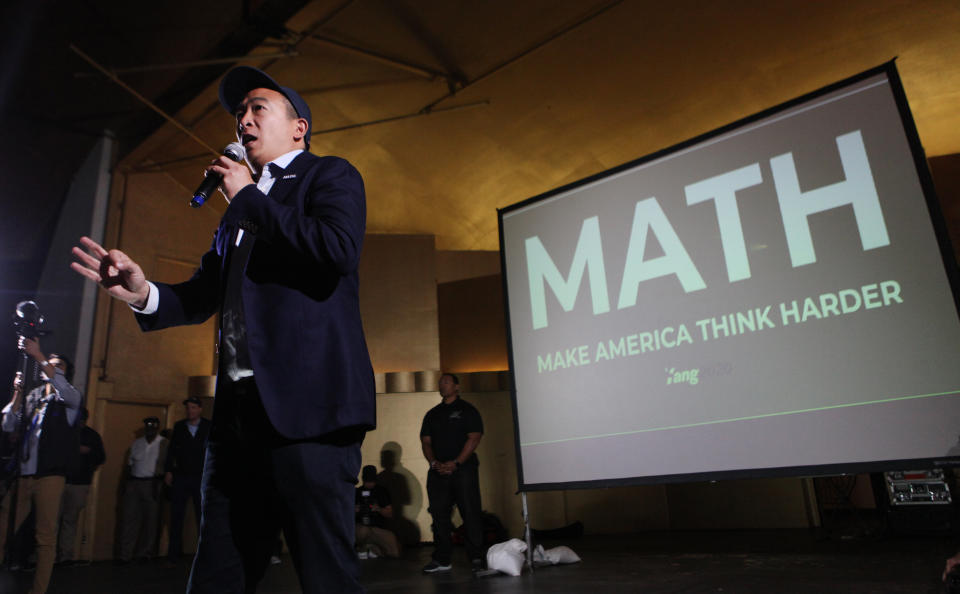 Andrew Yang&rsquo;s campaign has succeeded in raising his profile and introducing voters to his signature campaign plan: a universal basic income of $1,000 a month. (Photo: Mario Tama via Getty Images)