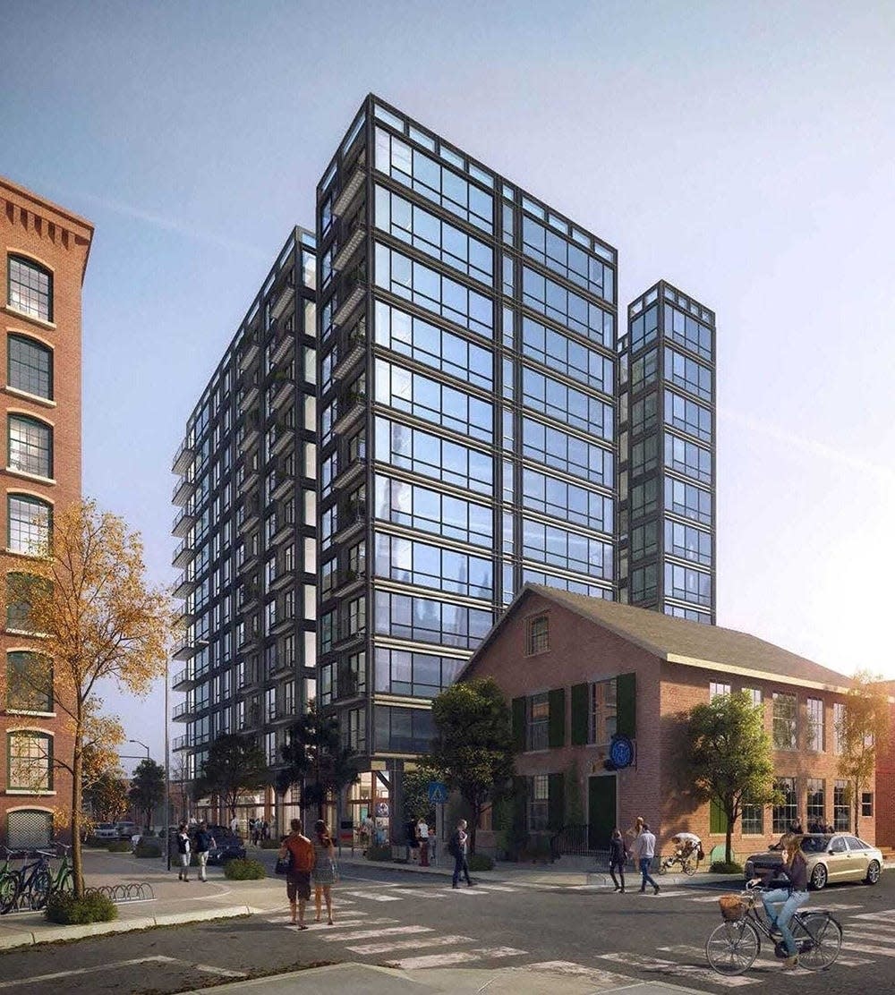 A rendering of the apartment building proposed in 2019 at 155 Chestnut St. in Providence.