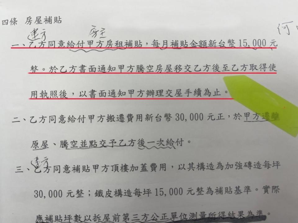 ▲地主認為，都更合約內容充滿了貓膩，建商許多承諾都與實際內容不符。住宅消保會提供