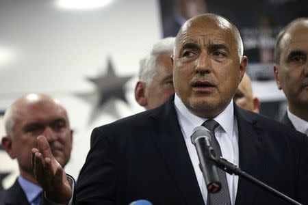 Former Bulgarian prime minister and leader of centre-right GERB party Boiko Borisov speaks during a news conference at the party's headquarters in Sofia, Bulgaria March 26, 2017. REUTERS/Stoyan Nenov