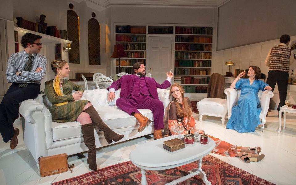 Simon Bird, Lowenna Melrose, Matt Berry, Lily Cole, Charlotte Ritchie and Tom Rosenthal in The Philanthropist - Credit: Alastair Muir