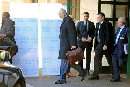 Syrian Ambassador to the U.N. Bashar al Jaafari leaves the the United Nation in Geneva, Switzerland, February 23, 2017. REUTERS/Pierre Albouy