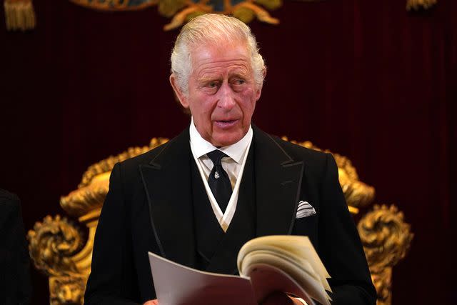 <p>Victoria Jones - WPA Pool/Getty</p> King Charles during his proclamation as King during the accession council on September 10, 2022.