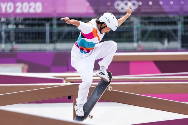 Momiji Nishiya competes during the women's street skateboarding final on day three of the Tokyo 2020 Olympic Games. (Photo: VCG via Getty Images)