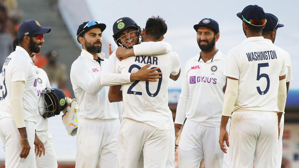 Seen here, India's players celebrate during their third Test win against England. 