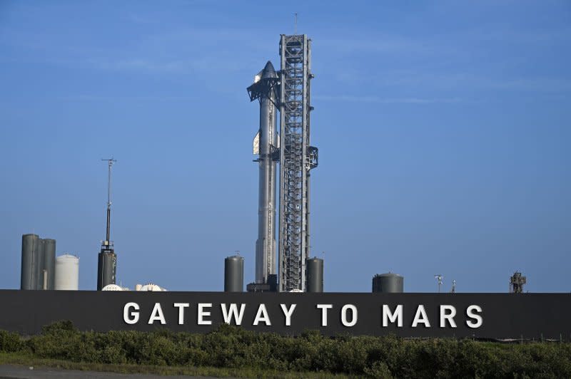 SpaceX prepares to launch its third flight test of its Starship booster from Launch Complex 1 at Starbase in Boca Chica, Texas on Wednesday. SpaceX hopes the test will "maximize learning" for engineers. Photo by Joe Marino/UPI