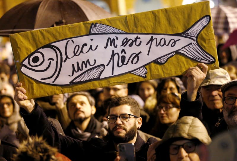 "The sardines", a grassroots movement against far-right League leader Matteo Salvini, demonstrate in Reggio Emilia