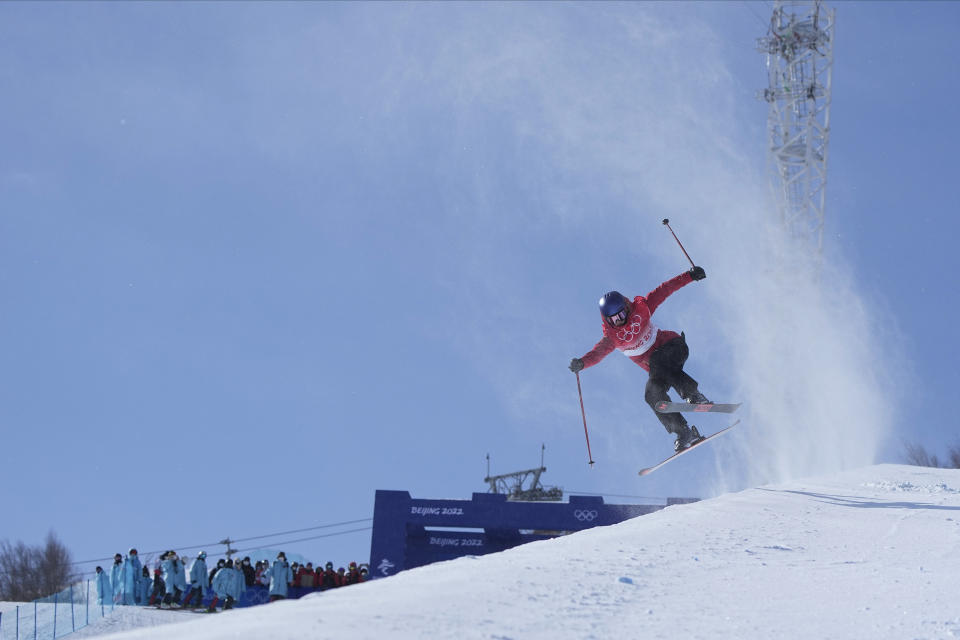 China's Eileen Gu competes during the women's halfpipe finals at the 2022 Winter Olympics, Friday, Feb. 18, 2022, in Zhangjiakou, China. (AP Photo/Gregory Bull)