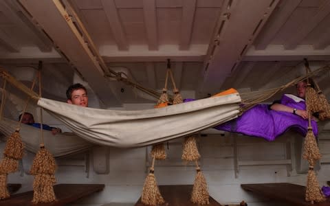 The boat is complete with hammocks below deck - Credit: Eleanor Bentall