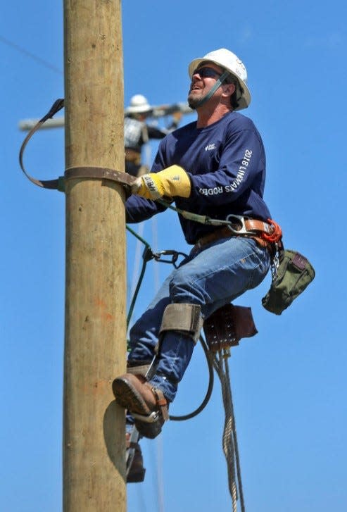 Mike Haynes is seen during a linemen competition in Shelby.