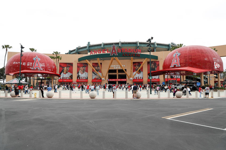 David Mermelstein needed emergency surgery after he said Angels outfielder Juan Lagares threw into the stands a ball that hit him in his left eye at a game last year. (Brandon Sloter/Icon Sportswire via Getty Images)