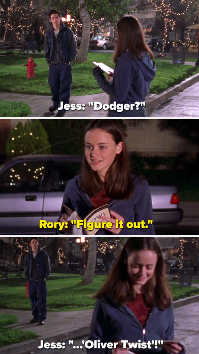 Jess: "Dodger?" Rory: "Figure it out," Jess: "Oliver Twist!"