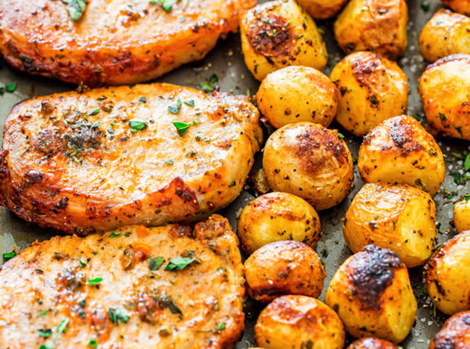 Ranch Pork Chops and Potatoes Sheet-Pan Dinner