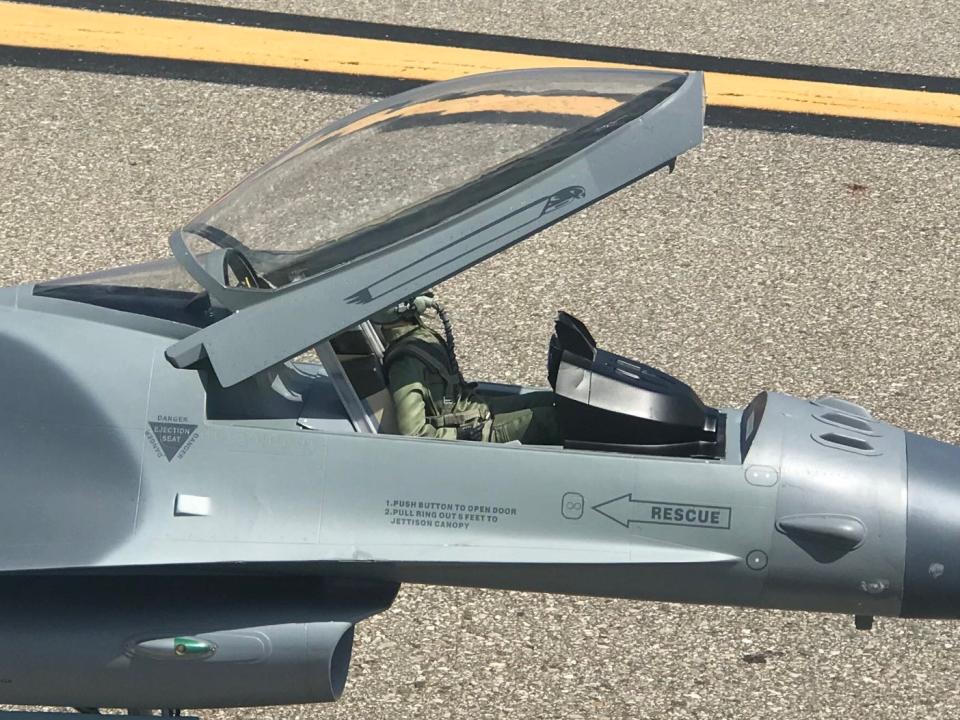 A closeup of a mode jet airplane, some of which can soar up to 200 mph.