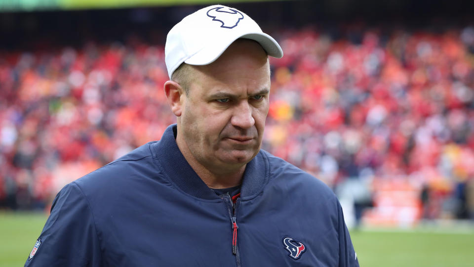 KANSAS CITY, MO - JANUARY 12: Houston Texans head coach Bill O'Brien before an NFL Divisional round playoff game between the Houston Texans and Kansas City Chiefs on January 12, 2020 at Arrowhead Stadium in Kansas City, MO. (Photo by Scott Winters/Icon Sportswire via Getty Images)