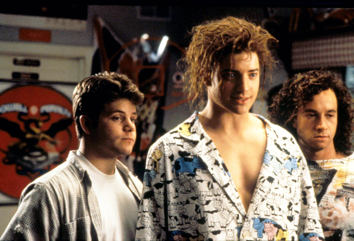 ENCINO MAN, from left: Sean Astin, Brendan Fraser, Pauly Shore, 1992, © Buena Vista/courtesy Everett Collection
