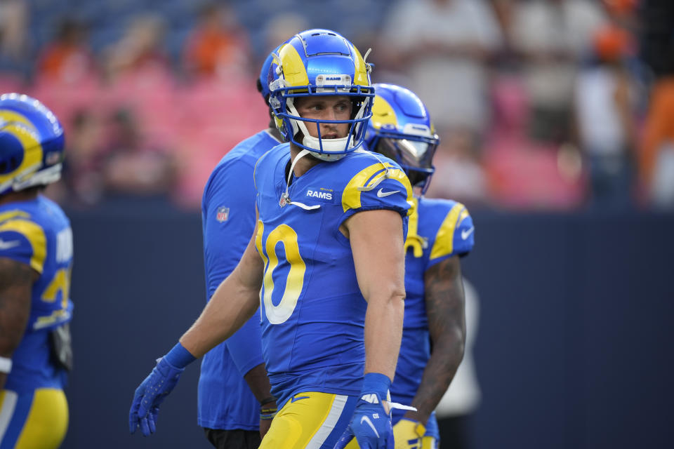 Cooper Cobb, wide receiver dei Los Angeles Rams, è alle prese con un infortunio al tendine del ginocchio.  (AP Photo/David Zalubowski)