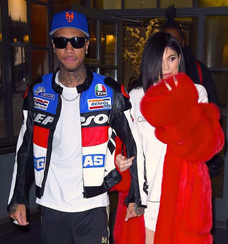 Tyga and Kylie Jenner on Valentine’s Day in New York City. (Photo: Robert Kamau/GC Images)