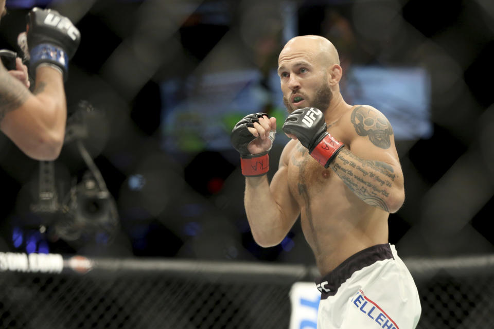 Brian Kelleher in action against Brian Vera during their mixed martial arts bout at UFC on Fox 25, Saturday, July 22, 2017, in New York. (AP Photo/Steve Luciano)