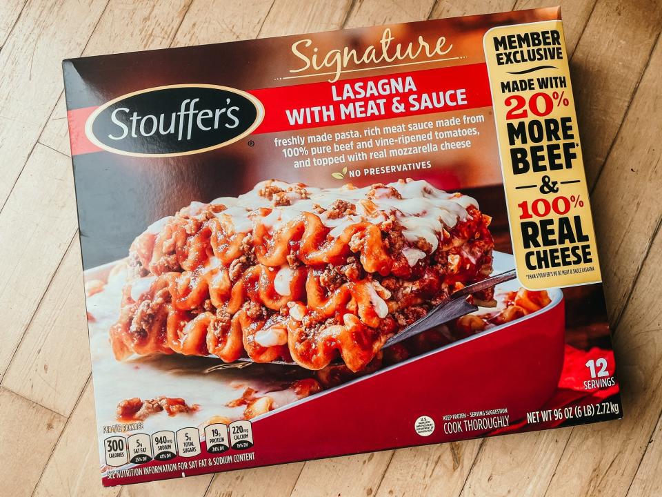 box of stouffer's frozen lasagna with meat sauce