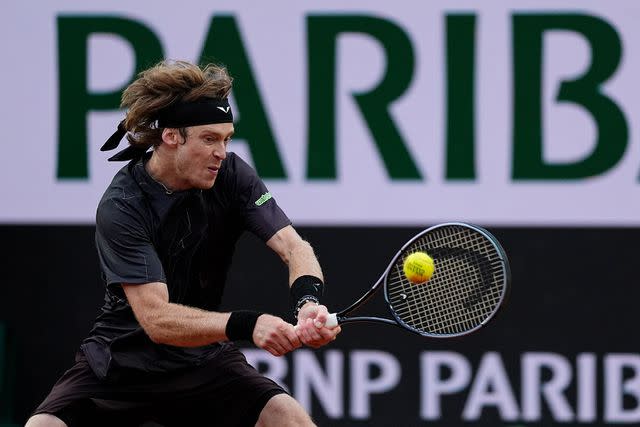 <p>Glenn Gervot/Icon Sportswire via Getty</p> Andrey Rublev at Roland Garros Stadium on May 31, 2024 in Paris, France.