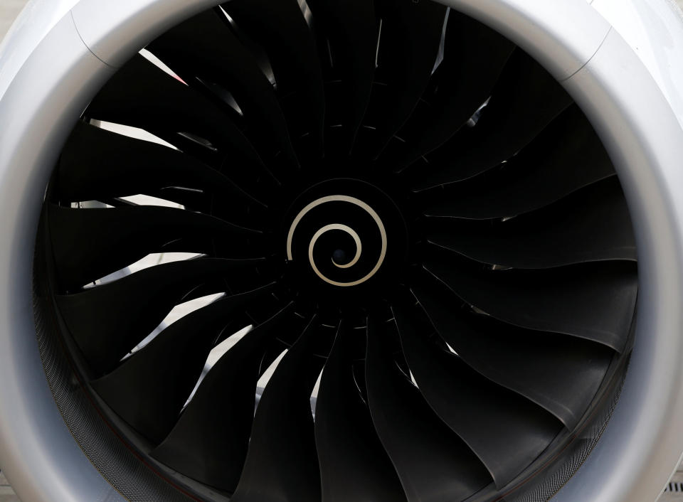 Rolls Royce engine of Airbus A330neo is pictured during the delivery of the first A330neo commercial passenger aircraft for TAP Air Portugal airline at the Airbus delivery center in Colomiers near Toulouse, France, November 26, 2018. REUTERS/Regis Duvignau