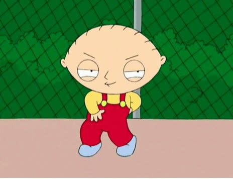 Stewie dances while looking evil