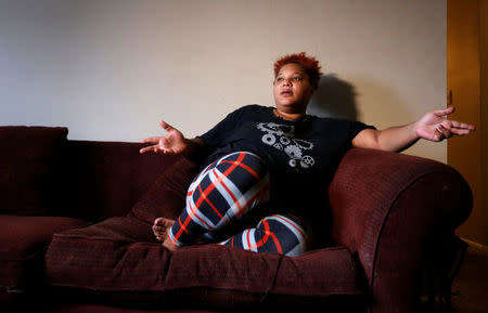 Martini Smith, who had a taser used on her while in custody by the Franklin County Sheriff's Department, speaks to Reuters in her home in Columbus, Ohio, U.S. October 11, 2017. REUTERS/Paul Vernon
